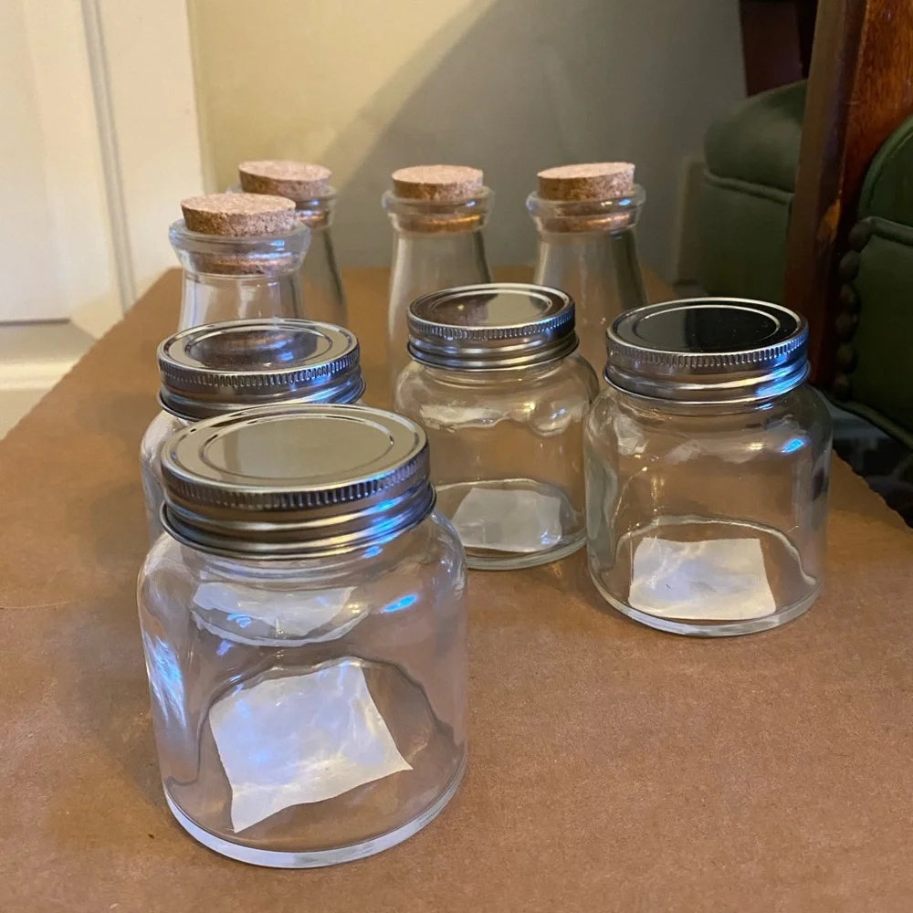Glass crafter mini bottles and jars with lids set of 8